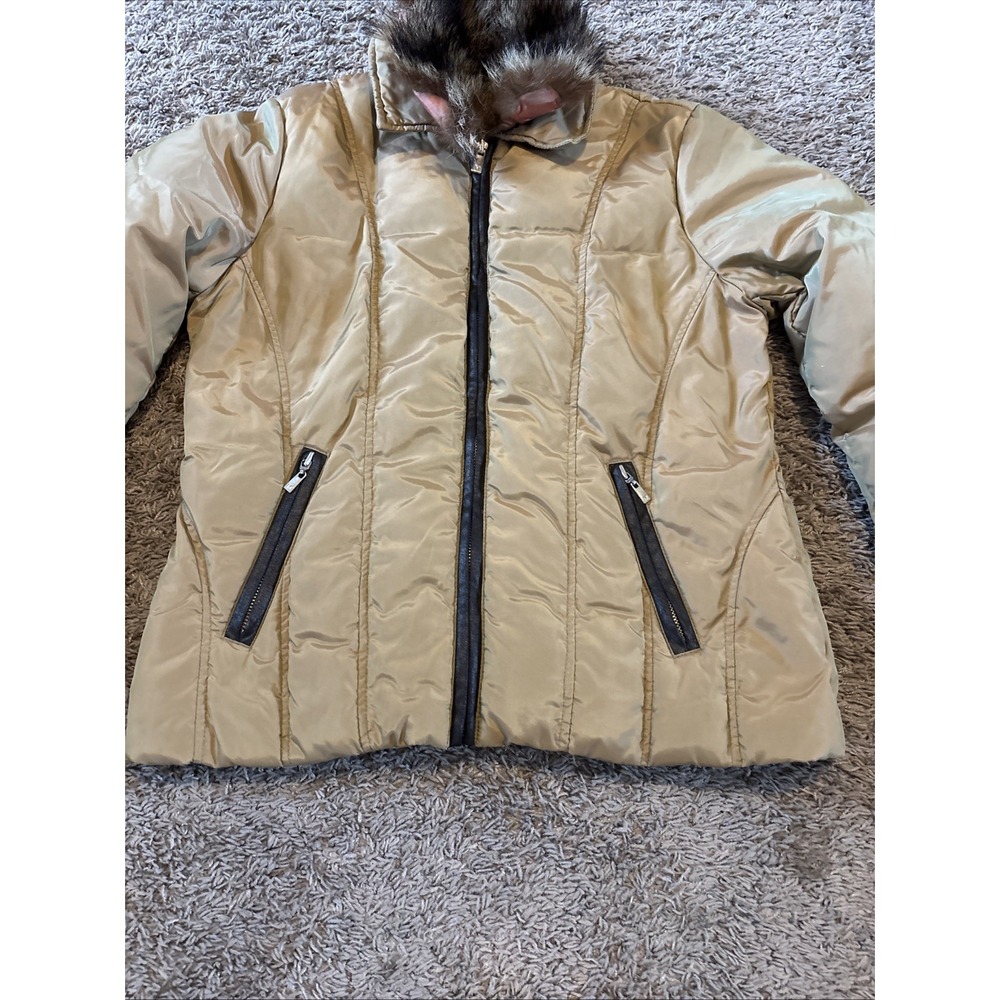 Michael Kors Beige Down Filled Puffer Jacket Womens Medium M Raccoon‎ Fur - Picture 2 of 10